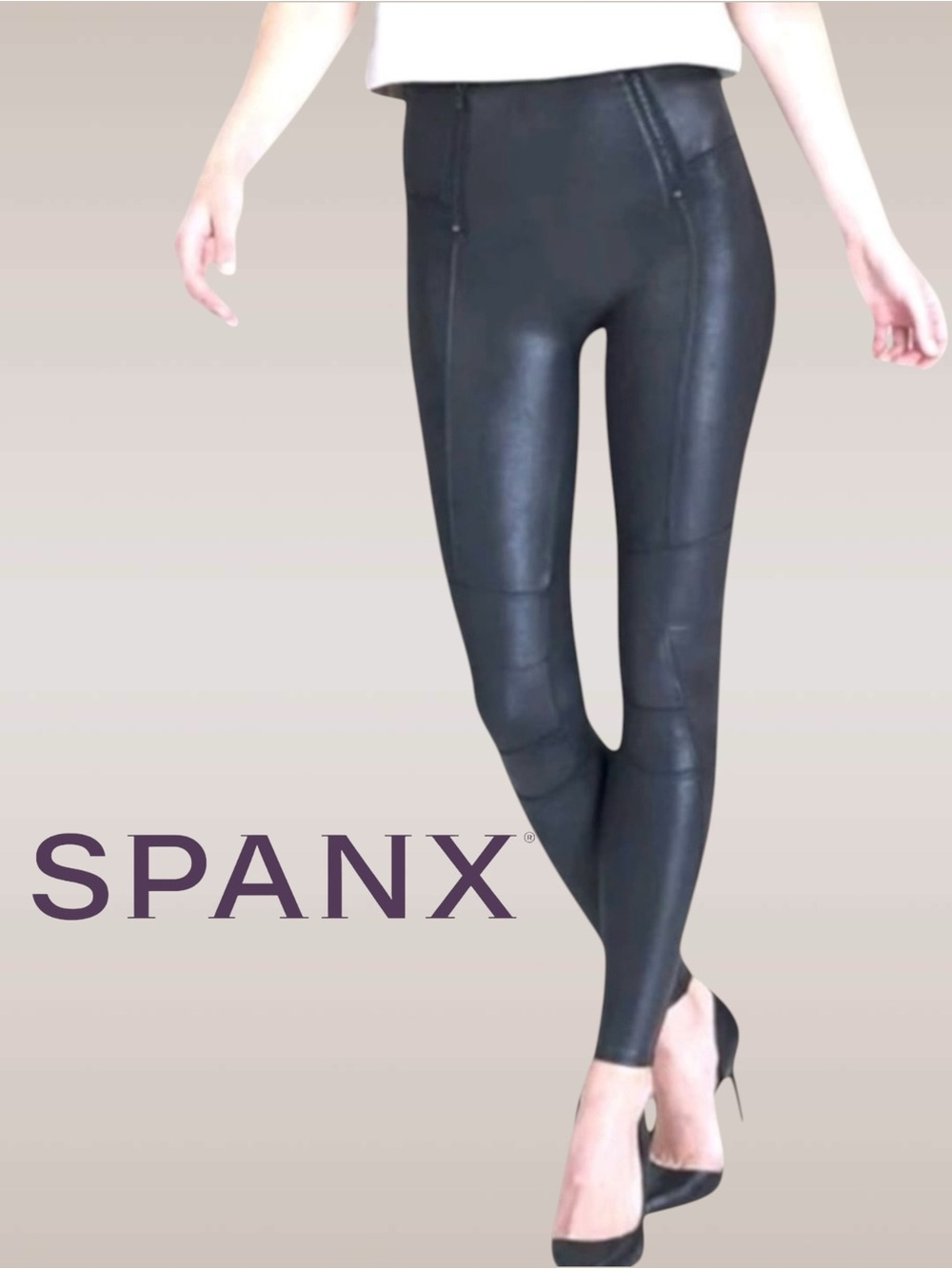 Spanx Faux Leather Hip Zip Leggings in Very Black Size: Medium Shapewear 20249R